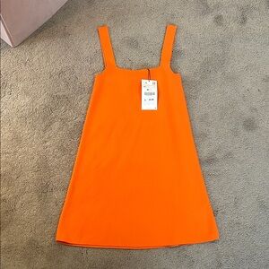 Zara Orange Square-Neck Mini Dress